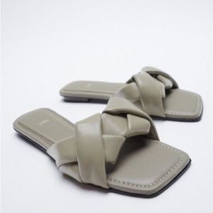 BNNW Woven Zara Flat Leather Sandal Khaki Green